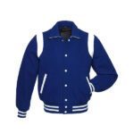 Blue Letterman Jacket With White Shoulder Inserts