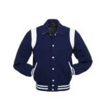 Royal Blue Letterman Jacket With White Shoulder Inserts - Image 3