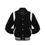Black Letterman Jacket With White Shoulder Inserts - Image 3