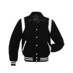 Black Letterman Jacket With White Shoulder Inserts