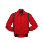 Red Letterman Jacket With Black Shoulder Inserts - Image 2