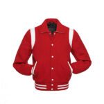 Red Letterman Jacket With White Shoulder Inserts - Image 2