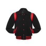 Black Letterman Jacket With Red Shoulder Inserts