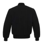 Solid Black All Wool Letterman Varsity Jacket - Image 3