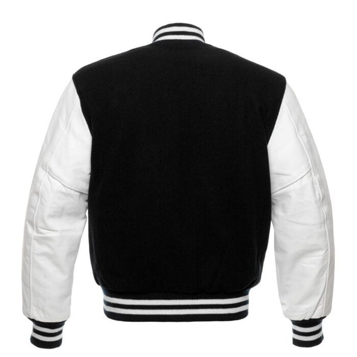 Black Hoodie Letterman Jacket With White Sleeves - Image 3