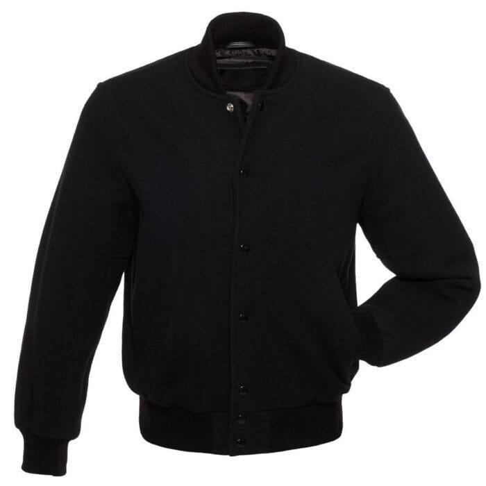 gwmet1bADGftKqD01icg70B9lwF705pUN9JUz2o1 Solid Black All Wool Letterman Varsity Jacket - Image 1