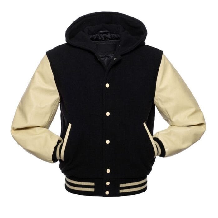 iWDUp8NXfiggl7eZe72qPeLZonI084W4F6AyZ7ME Black Hoodie Letterman Jacket With Off-White Leather Sleeves - Image 2