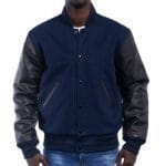 Royal Blue Letterman Varsity Jacket With Black Leather Sleeves