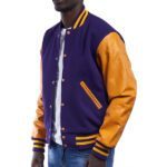 Purple Wool Letterman Jacket With Yellow Leather Sleeves - Image 2