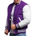 Purple Wool Letterman Jacket With White Leather Sleeves