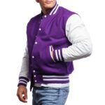 Purple Wool Letterman Jacket With White Leather Sleeves - Image 3