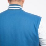 Sky Blue Wool Letterman Jacket With White Leather Sleeves - Image 2
