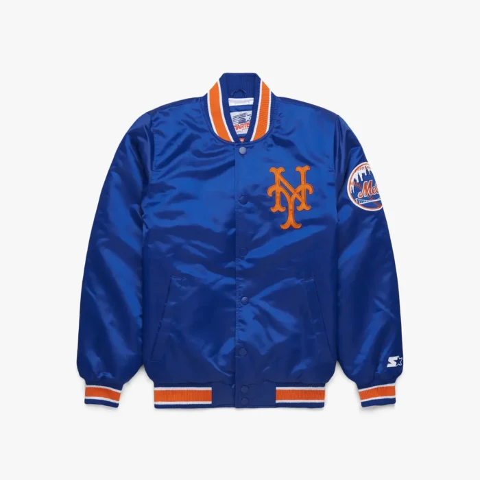 HOMAGE-X-Starter-Mets-Satin-Jacket-01211241057-royal-blue-flat (1) New York Mets Satin Bomber Jacket - Image 1