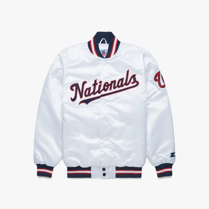 HOMAGE-X-Starter-Nationals-Satin-Jacket-012115831X7-white-flat Washington Nationals Satin Bomber jacket - Image 1
