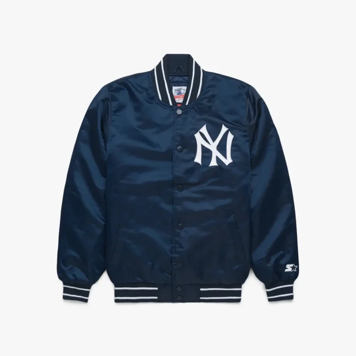 HOMAGE-X-Starter-Yankees-Satin-Jacket-01211241565-navy-flat NY Yankees Satin Bomber Jacket - Image 1