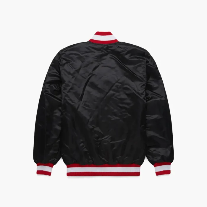 HOMAGE-x-Starter-Chiefs-Blackout-Satin-Jacket-01211441056-Black-back_x1000.jpg Kansas City Chiefs Black Satin Bomber Jacket - Image 3
