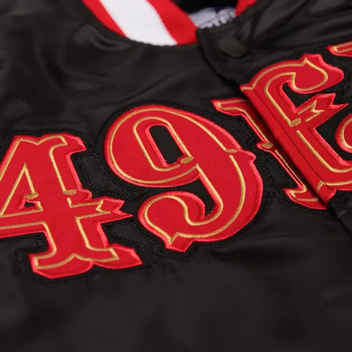 49ers Black Satin Bomber Jacket - Image 2