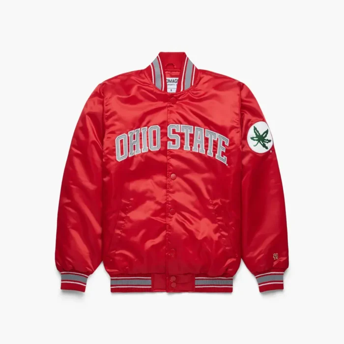 Ohio State Buckeyes Red Satin Bomber Jacket - Image 1