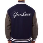 NY Yankees Blue & Grey Wool Varsity Jacket - Image 2