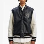 Palm Angels Leather Varsity Bomber Jacket
