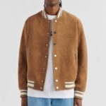 Brown Suede Leather Bomber Varsity Jacket