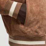 Brown Suede Leather Bomber Varsity Jacket - Image 5