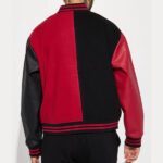Red & Black Color-block Varsity Jacket Leather Sleeves - Image 2