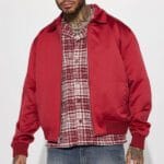 Burgundy Satin Varsity Bomber Jacket