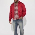 Burgundy Satin Varsity Bomber Jacket - Image 2