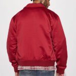 Burgundy Satin Varsity Bomber Jacket - Image 3