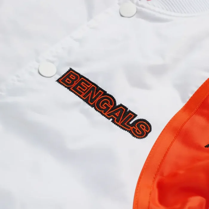 Bengals White Satin Bomber Jacket - Image 2