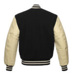 Black Wool Letterman Varsity Jacket with Beige Leather Sleeves - Image 3