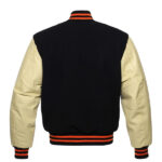 Black Wool Varsity Jacket With Natural Leather Sleeves - Image 2