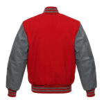 Red Wool Varsity Jacket With Grey Leather Sleeves - Image 2