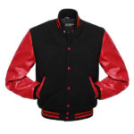 Red And Black Varsity Jacket With Leather Sleeves - Image 2