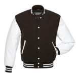Brown Letterman Jacket With White Leather Sleeves