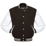 Brown Letterman Jacket With White Leather Sleeves - Image 3