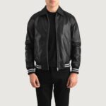Black Leather Varsity Jacket Mens