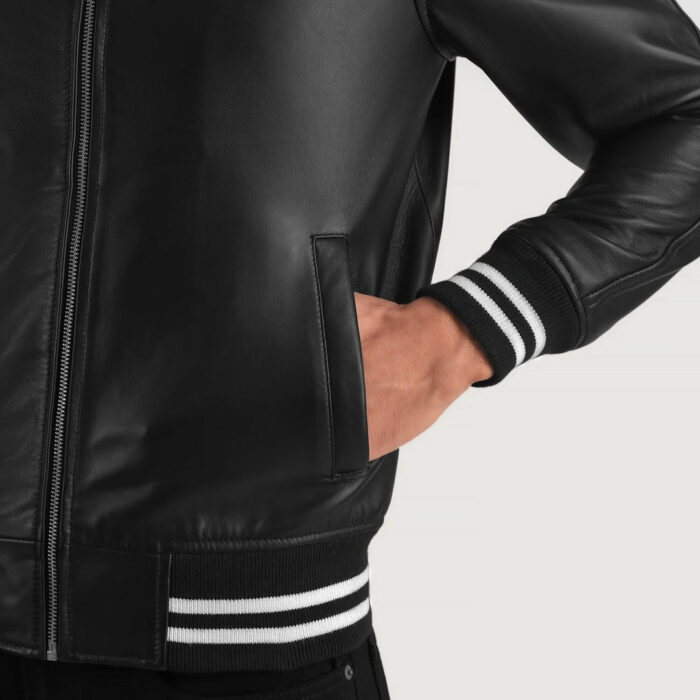 Black Leather Varsity Jacket Mens - Image 5