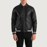 Black Leather Varsity Jacket Mens - Image 2