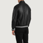 Black Leather Varsity Jacket Mens - Image 3