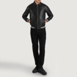 Black Leather Varsity Jacket Mens - Image 4