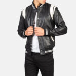 Men's Leather Varsity Jacket Black and White - Image 3