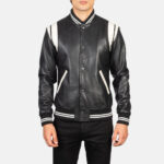 Men's Leather Varsity Jacket Black and White - Image 5