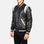 Men's Leather Varsity Jacket Black and White - Image 2