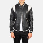 Men's Leather Varsity Jacket Black and White