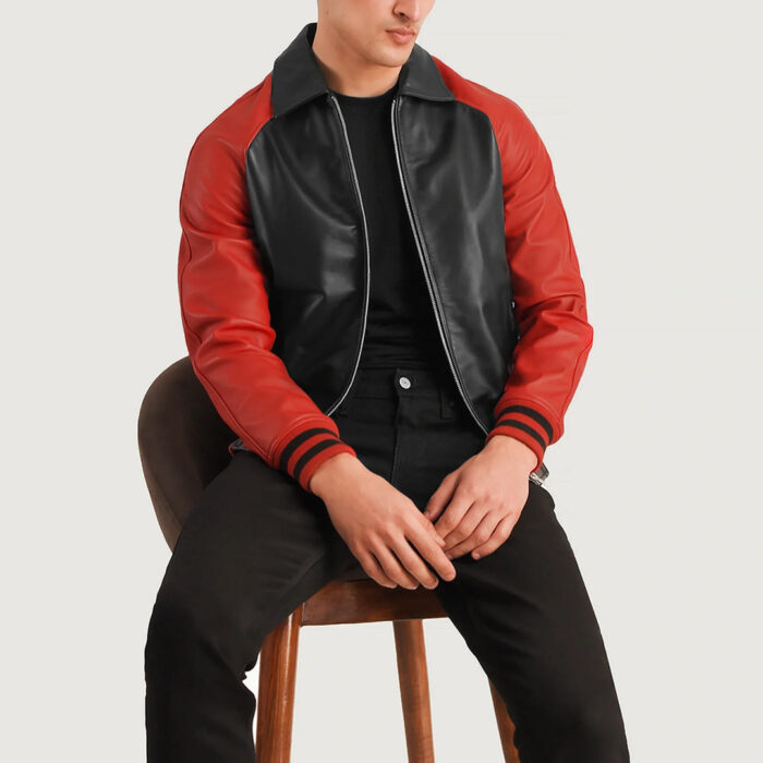 Black_Red_Leather_Varsity_Jacket-1 Men's Leather Red and Black Varsity Jacket - Image 4
