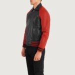 Men's Leather Red and Black Varsity Jacket - Image 5