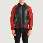 Men's Leather Red and Black Varsity Jacket