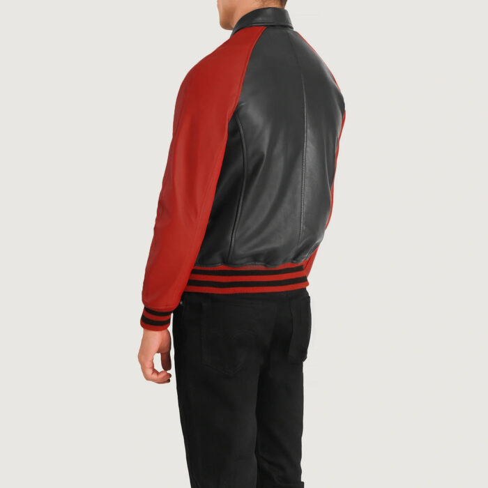 Black_Red_Leather_Varsity_Jacket-4 Men's Leather Red and Black Varsity Jacket - Image 6